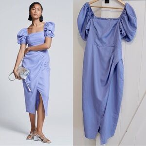 & Other‎ Stories Puff Sleeve Square Neck Midi Dress Sz 8